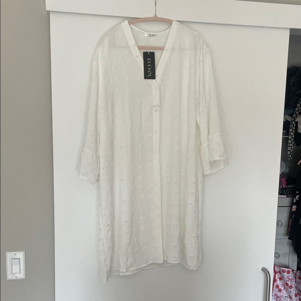 White Textured Beach Cover Up Dress